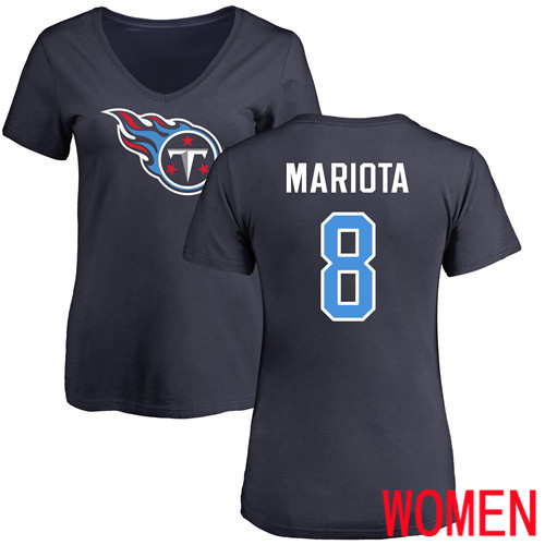 Tennessee Titans Navy Blue Women Marcus Mariota Name and Number Logo NFL Football #8 T Shirt->women nfl jersey->Women Jersey